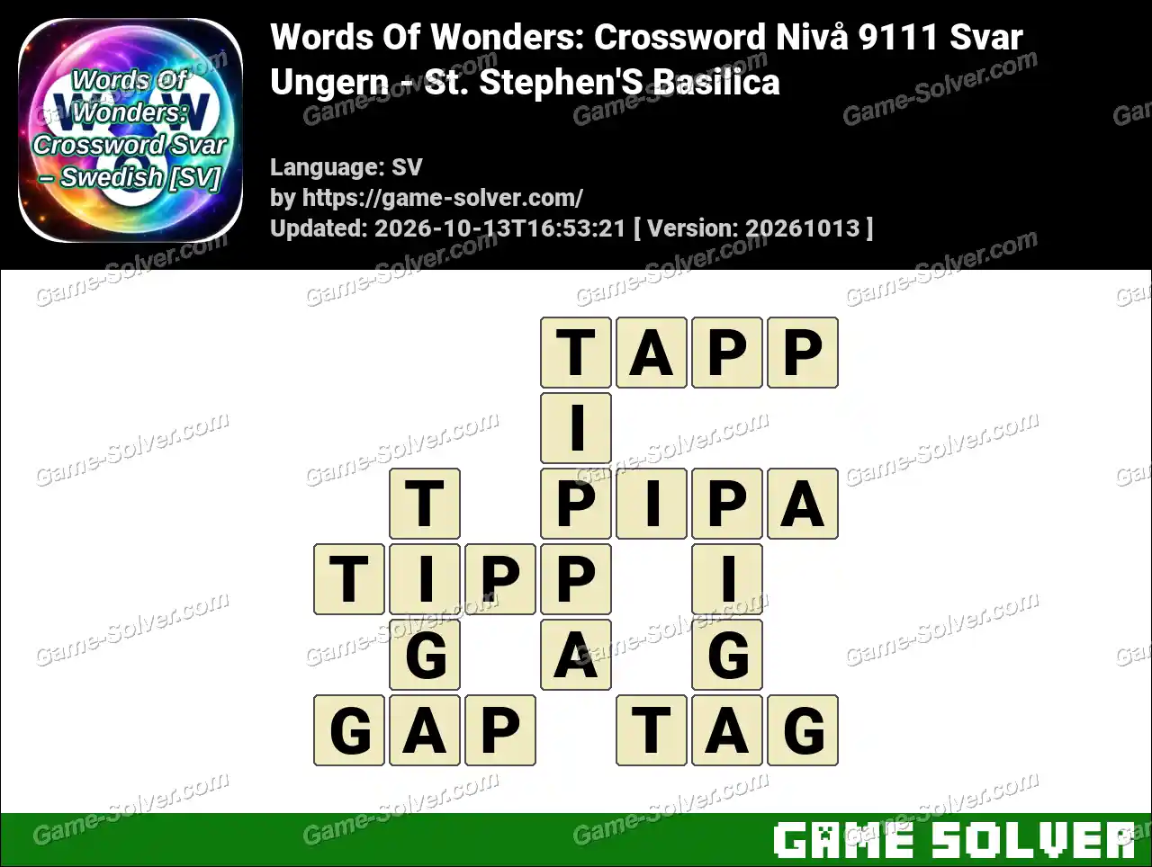 Words Of Wonders: Crossword Nivå 9111 Svar – Ungern – St. Stephen’S Basilica